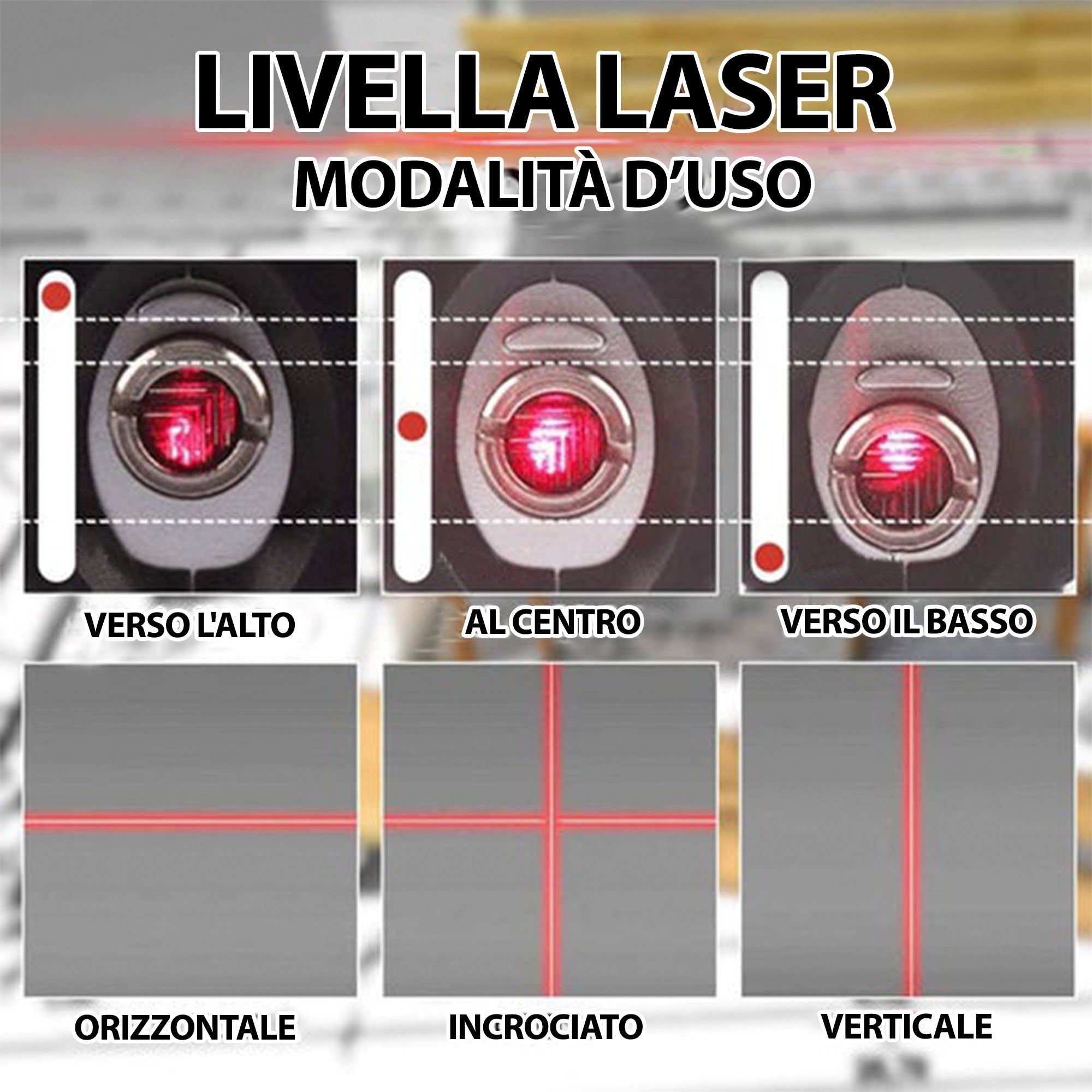 Livella laser magnetica con bolla verticale + orizzontale e metro  professionale 